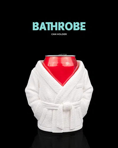 Bathrobe Can Holder — product title card for the bathrobe can holder on a black background.