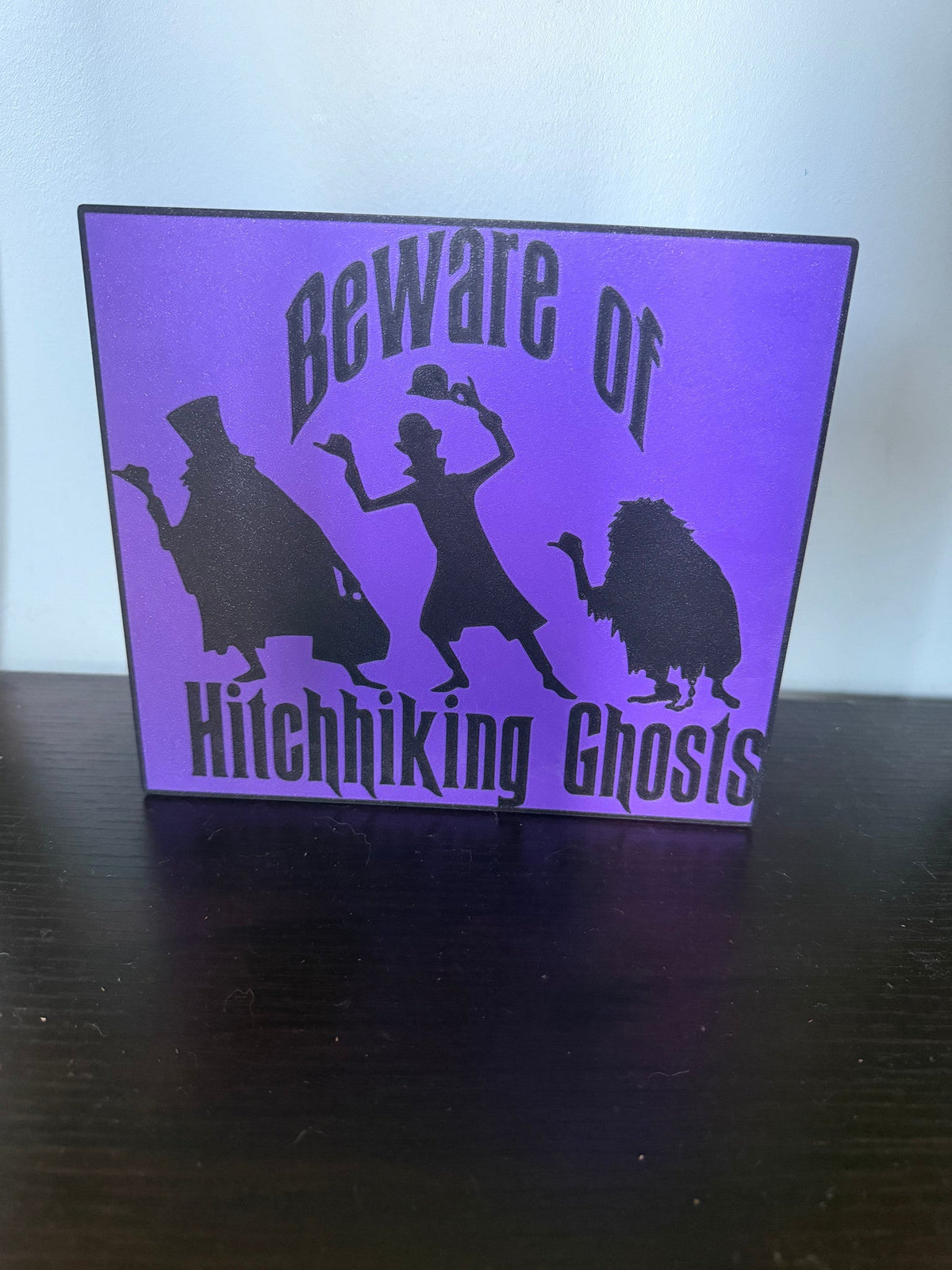 Beware of Ghosts Lightbox — a flat rectangular lightbox with a cut-out design panel, shown unlit on a shelf.