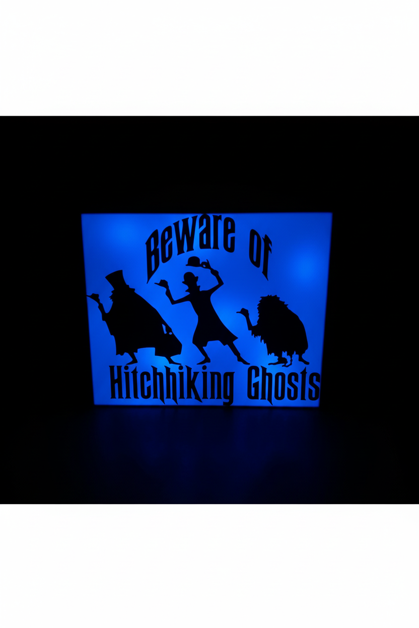 Beware of Ghosts Lightbox — the same purple lightbox shown from a second angle, on a soft light-gray studio background.