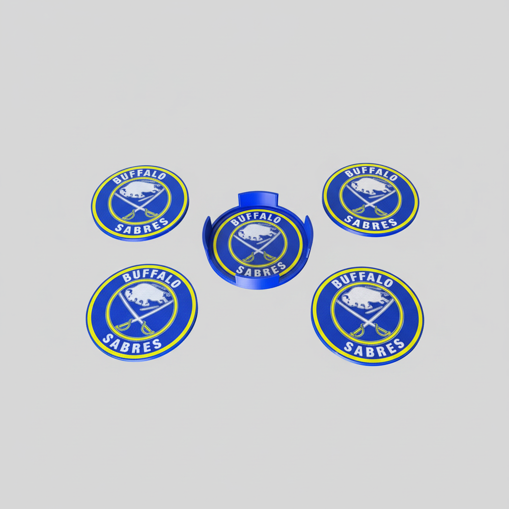 Blue & Gold Hockey Coaster Set with Holder