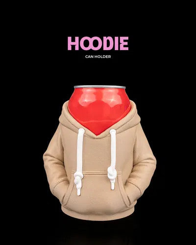 Hoodie Can Holder — product title card for the hoodie can holder on a black background.