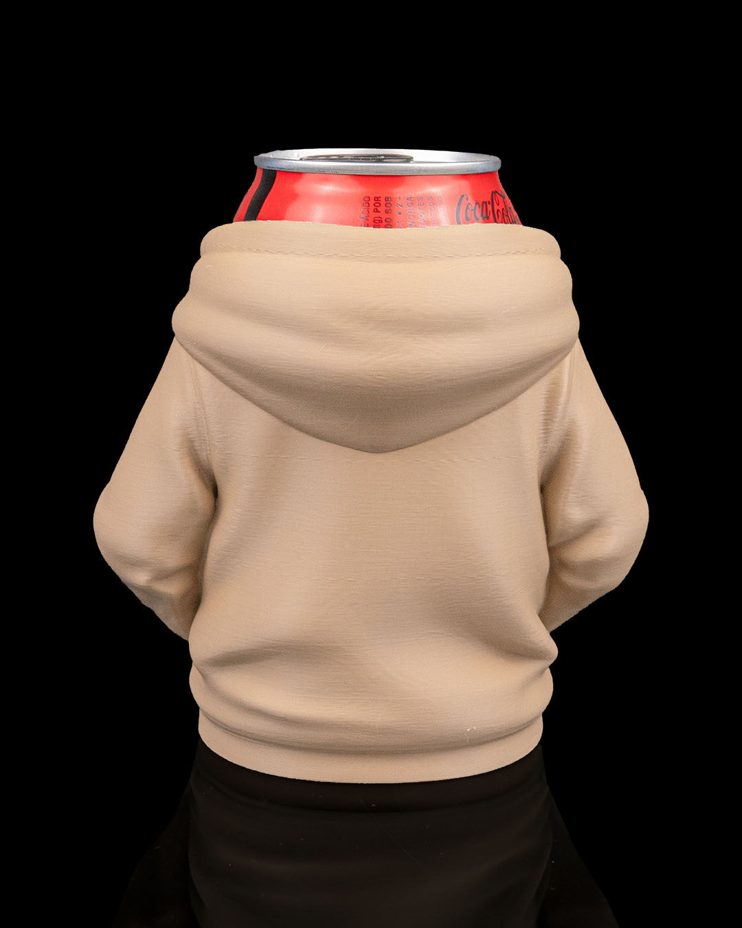Hoodie Can Holder — rear view showing the hood laid flat across the back.