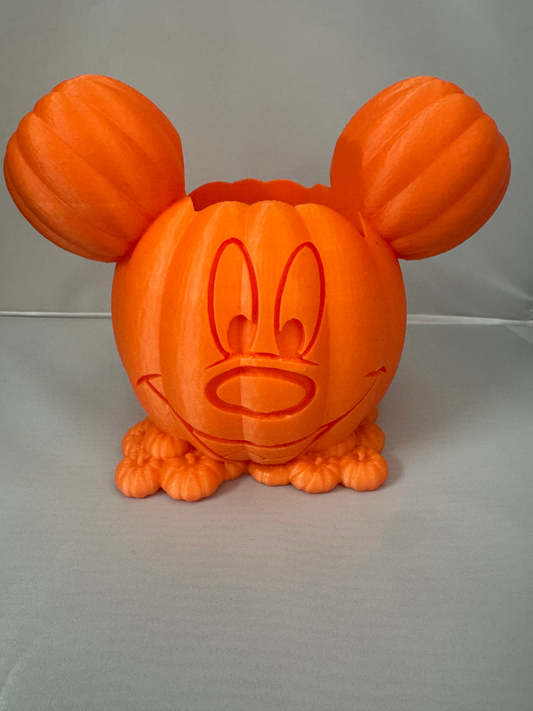 Pumpkin Mouse Soap Dispenser Holder — an orange ribbed pumpkin holder with two round ear shapes and small pumpkin feet.